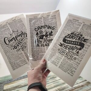 Camping Queen Therapy Expensive Vintage Dictionary Page Decor Rustic Style 3pcs
